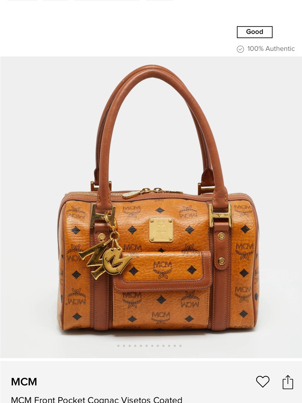 MCM Cognac Visetos Logo Satchel with Gold Charm